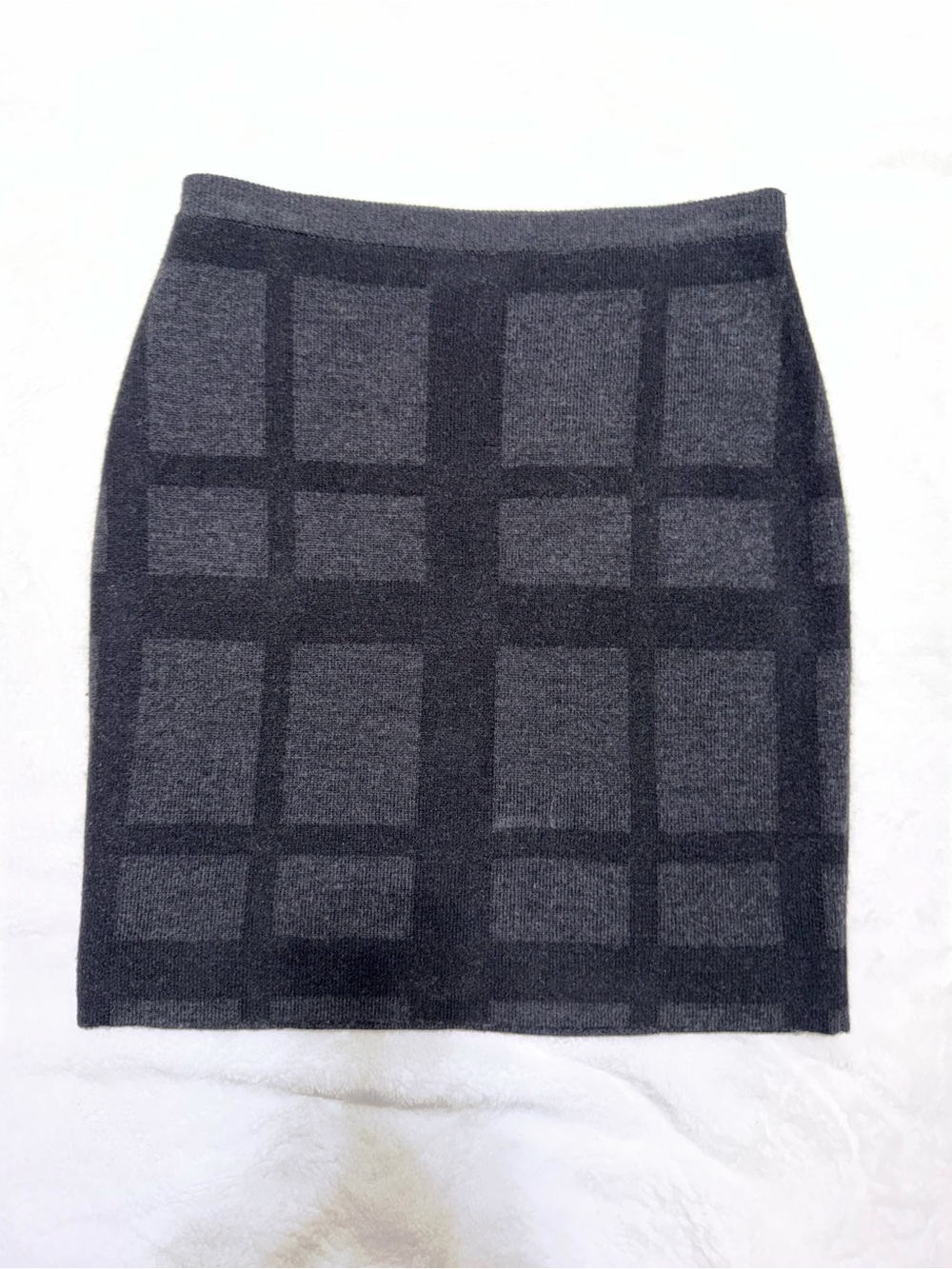 Eileen Fisher Plaid Windowpane Merino Wool Knit Skirt-Size Small